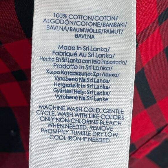 Chaps Womens Large Red Black Buffalo Plaid Button Up Shirt Long Sleeve Blouse - Picture 4 of 10